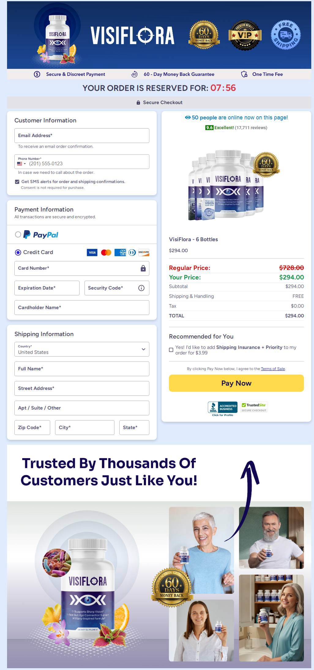 VisiFlora Checkout Page Order